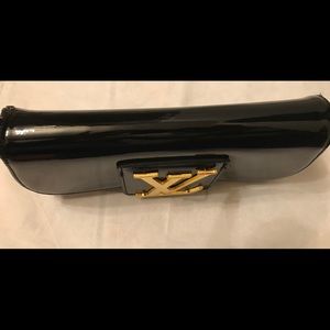 Black Patent Leather Clutch with Gold Hardware